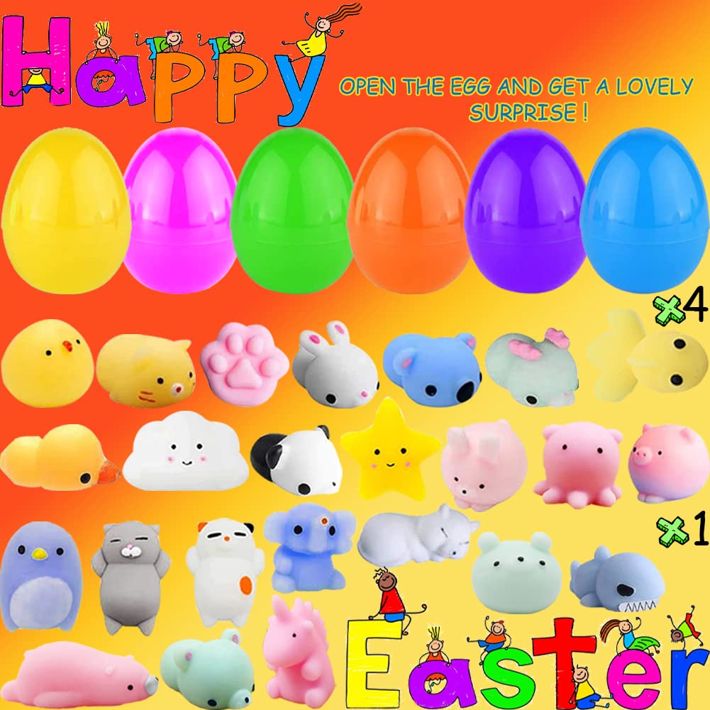 24Pcs Mini Mochi Squishies Toys, Small Squishies Animals With Easter Eggs Stress Relief Toys For Kids Valentine Gift Exchange Ea