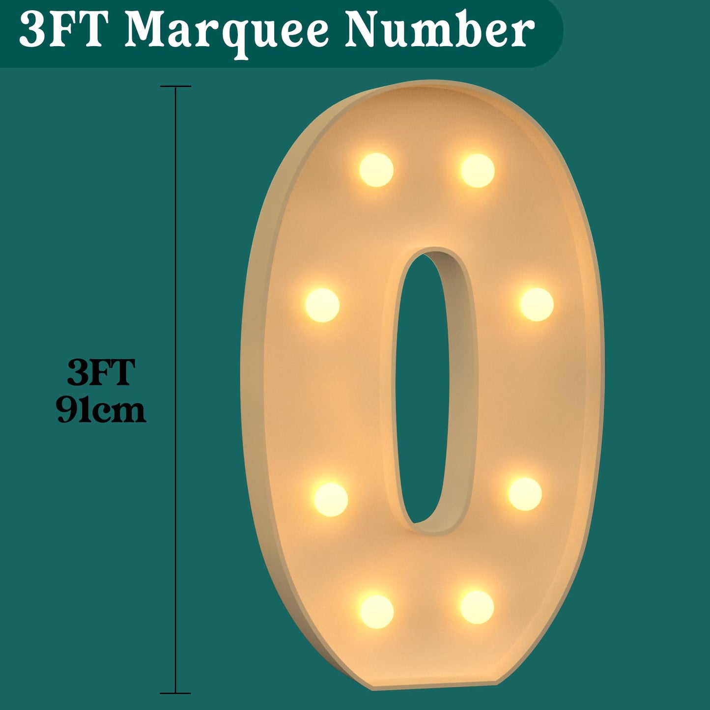 3Ft Marquee Numbers, Light Up Numbers 0 For 10Th 20Th 50Th Birthday Decorations, Big Numbers For Party Decorations, Large Light