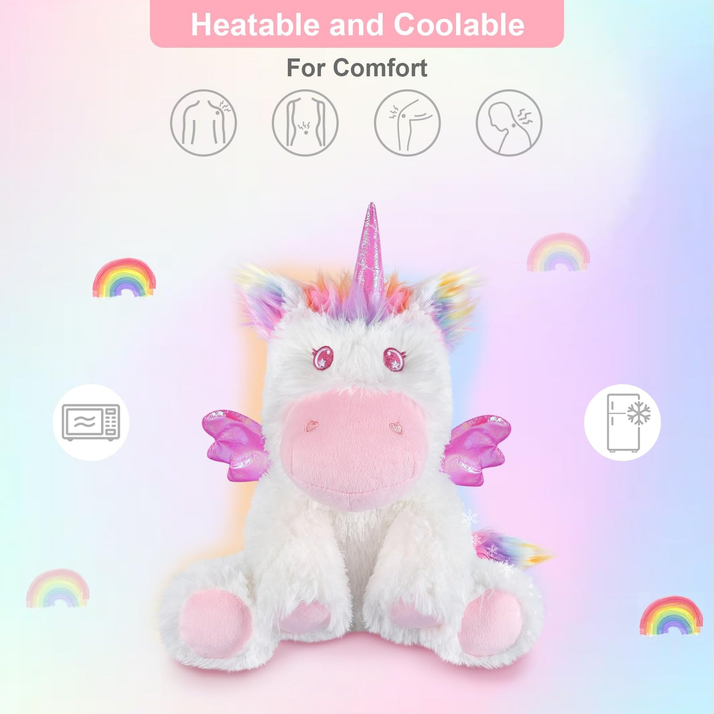 Suzzipals Rainbow Unicorn Plush, Warmable & Coolable Stuffed Animal, Lavender Scented Heating Pad For Relaxation, Cute Unicorn G