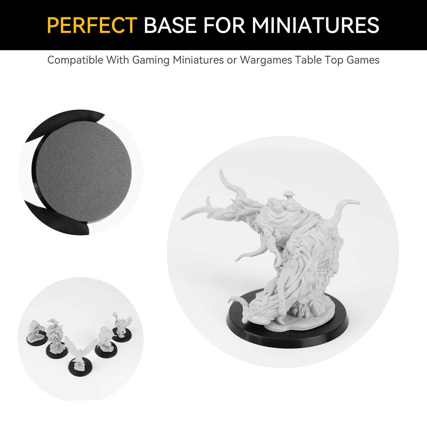 30PCS 60mm/2.36inch Textured Plastic Black Round Miniature Bases, Model Base for Gaming Miniatures or Wargames Table Top Games