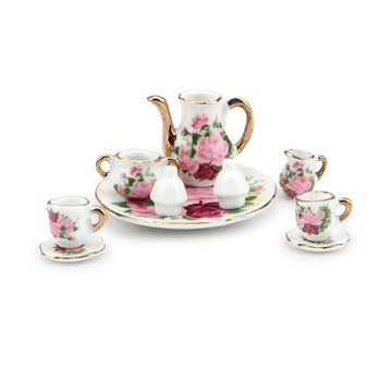 Dollhouse 1:6 Porcelain Tea Cup Sets 8 Pcs Set Miniature Ceramics Dollhouse Accessories Flower Pattern Teapot Platter Dish Sets