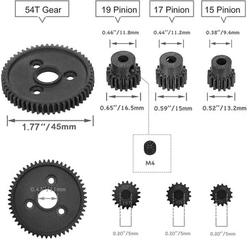Rc Metal Steel 54T 32P Spur Gear with 15T/17T/19T Pinions Gear Sets Replace 3956 for Traxxas Slash 4x4 4WD/2WD/VXL Rally/Stamped
