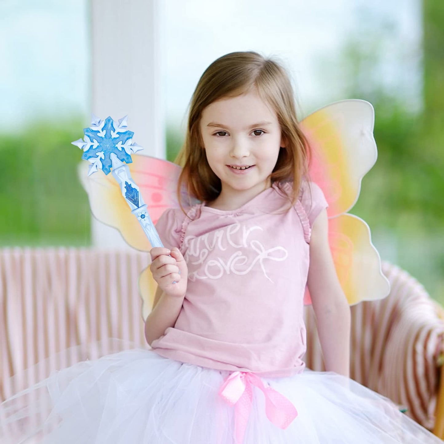 Light Up Frozen Snowflake Wand With Sound(Motion Sensitive) Magic Toy For Kids Girls Princess Party Favors Costume Cosplay Acces