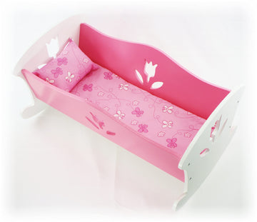 Matty'S Toy Stop 18 Inch Doll Furniture Wooden Doll Rocking Cradle (Crib) With Pink Pillow & Cushion - (18' Pink/White Floral) Fits American Girl Dolls