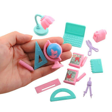 Enocht 19 Pcs Girl Doll School Accessories Mini Doll Backpack Mini Desk Lamp Laptop Mini Globe Glasses And Headset For 11.5 Inch Doll School Playset