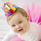 ipalmay Baby Princess Glitter Pink Crown, 1st Birthday Party Hat Pink with Mix Rainbow Color Flowers