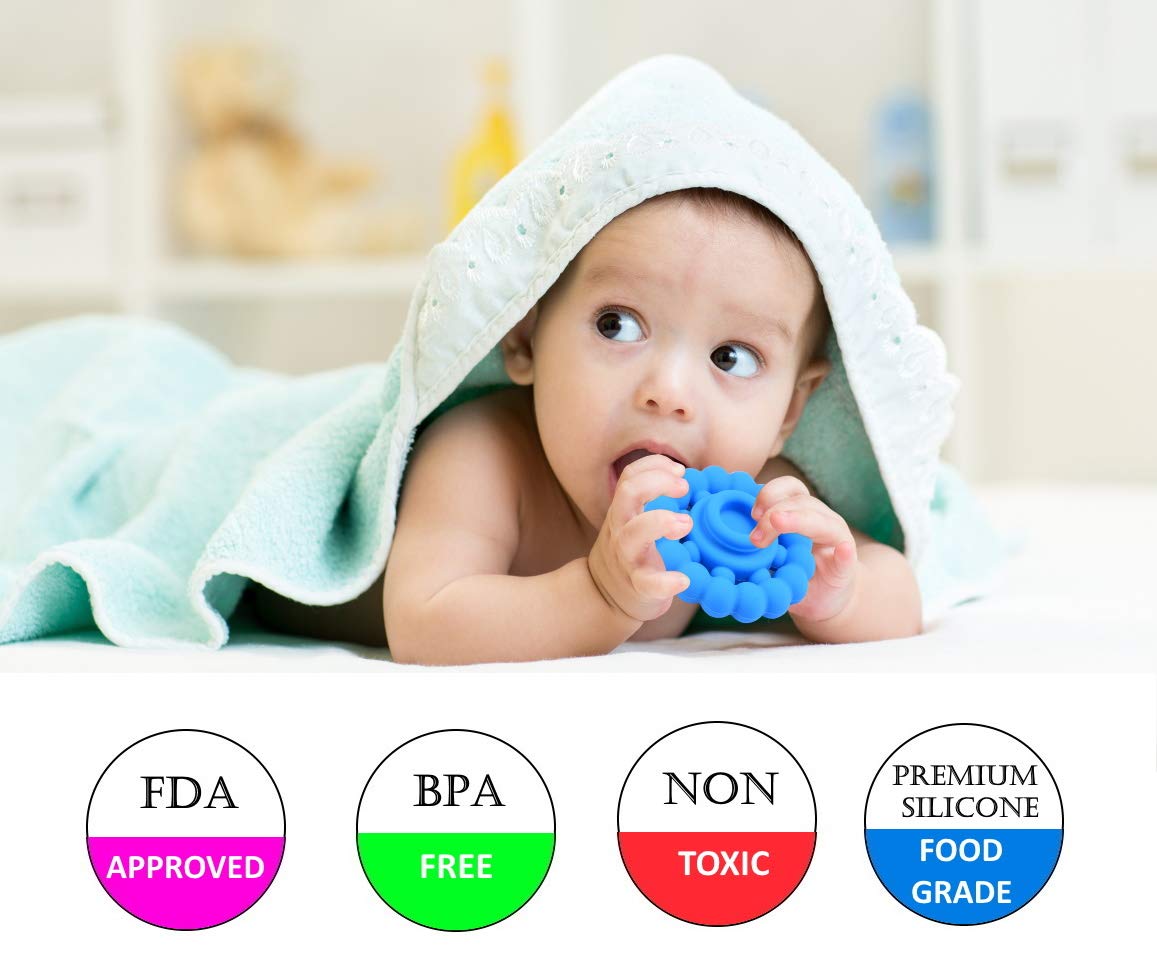 Stacking Baby Teether Toy - Sensory Silicone Teething Rings For Babies - Promote Motor Skills-Premium Food Grade Silicone Rainbo