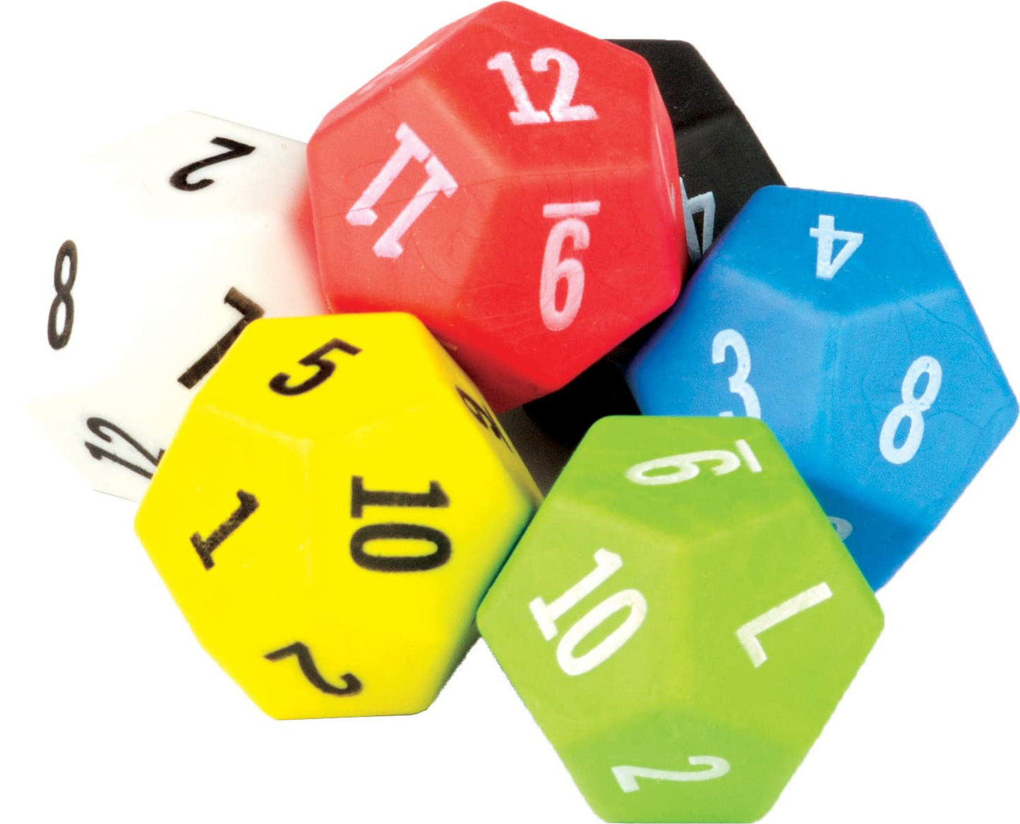 Teacher Created Resources 12 Sided Dice, Pack of 6, Assorted Colors, Plastic, 1" x 1-1/2", Model TCR20806