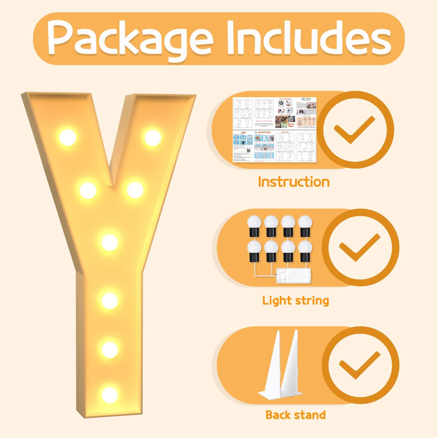 Imprsv 3Ft Marquee Light Up Letters Y, Large Light Up Letters, Big Marquee Letters For Party Decorations Baby Shower Anniversary