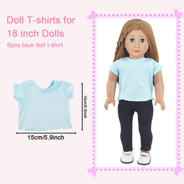 AugFrog 5 Pcs Doll T-Shirts - Summer Outfit for 18 Inch Dolls, Short Sleeved Classical Tee (Blue)