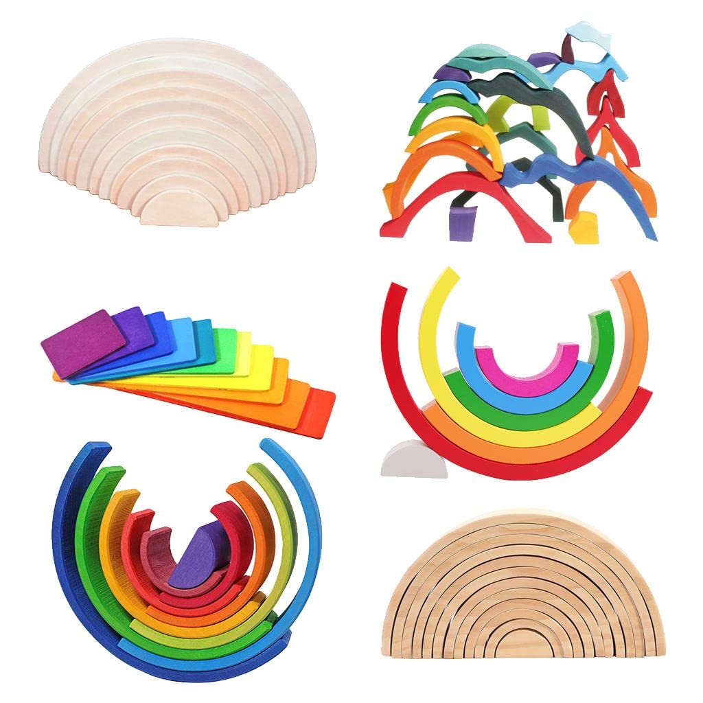 MILAAN Handmade Wooden Rainbow Stacking Stacker Toddler Montessori Toys