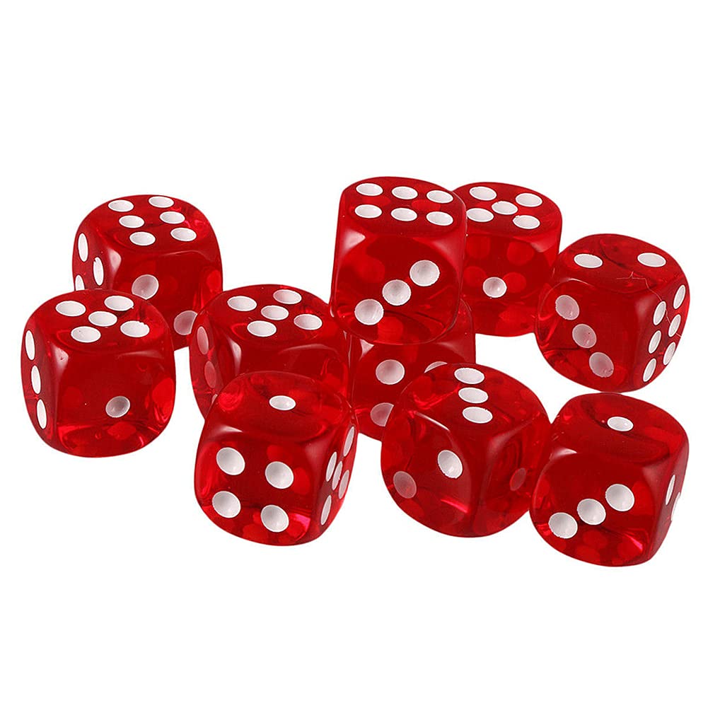 Yiotfandoll 10PCS Polyhedral Dice D6 Dice 16mm Acrylic Dice Game Dice for RPG MTG DND Dice Table Games (Transparent Red)