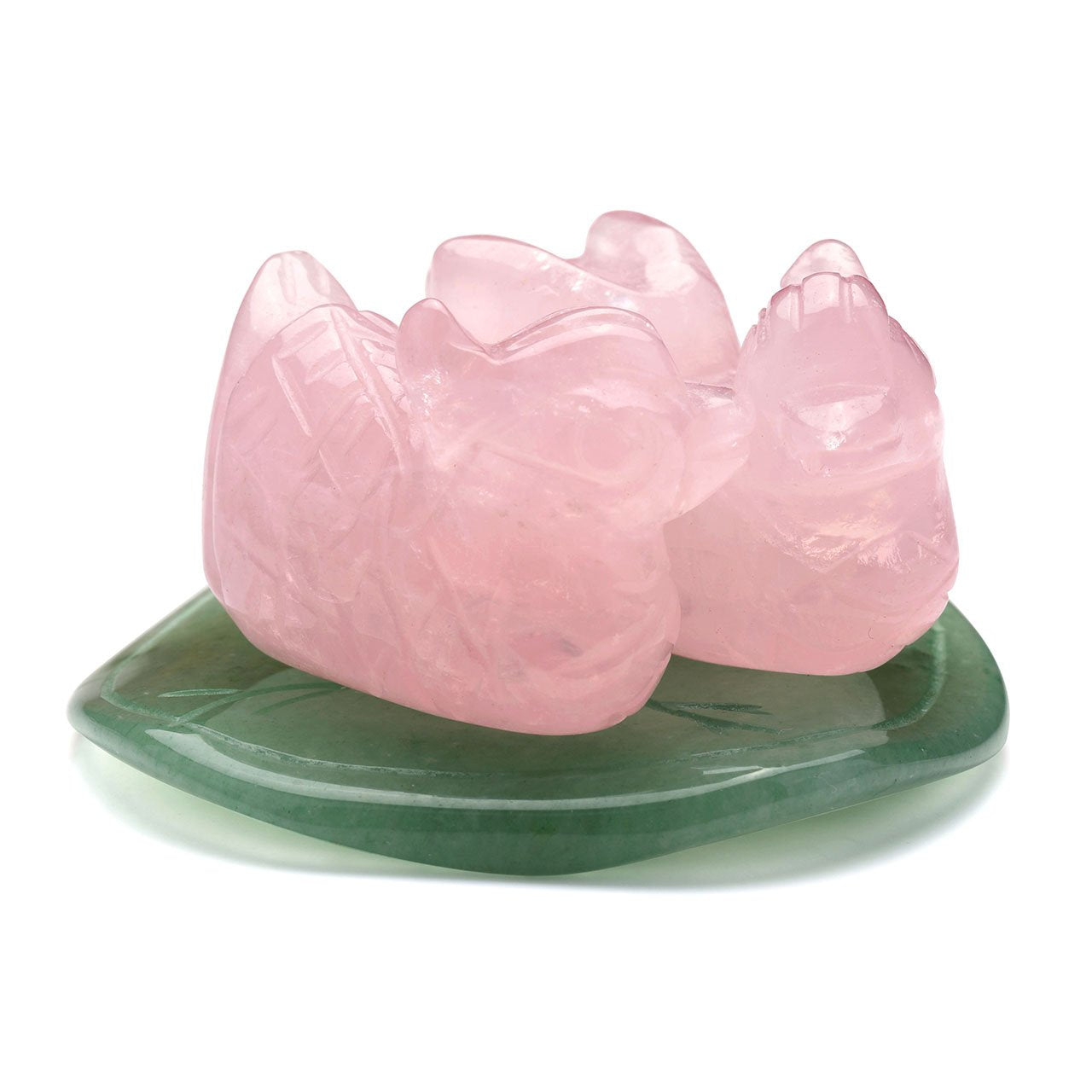 Crystaltears Rose Quartz Mandarin Ducks Love Birds On Lotus Leaf Green Aventurine Fengshui Figurines With Box Gift Valentines Day Gift
