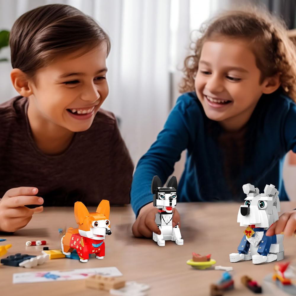 6Pack Party Favors Mini Dogs Building- Compatible With Lego Set For Boys 8-14, Adorable Animals Building Sets, Party Favors Birt