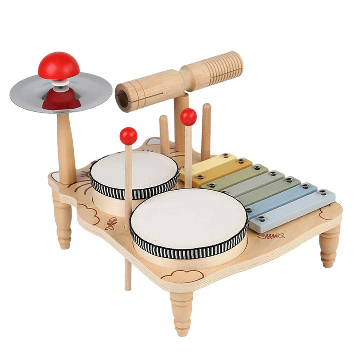 Enakshi (Label) Creations Xylophone Drum Set Toddlers Toy Party Favors Montessori Instruments Toys Set 2 Drum Padsmusical Instru