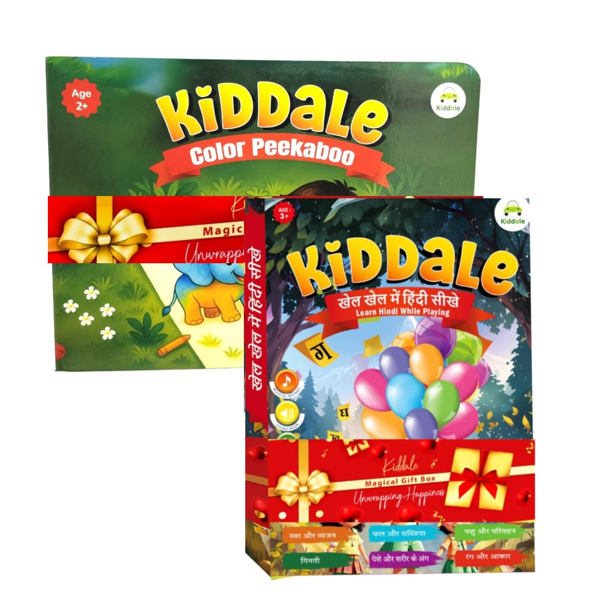Kiddale Pack Of 2: Hindi Alphabet Sound Book & Color Peekaboo Nonsound Book For Kids