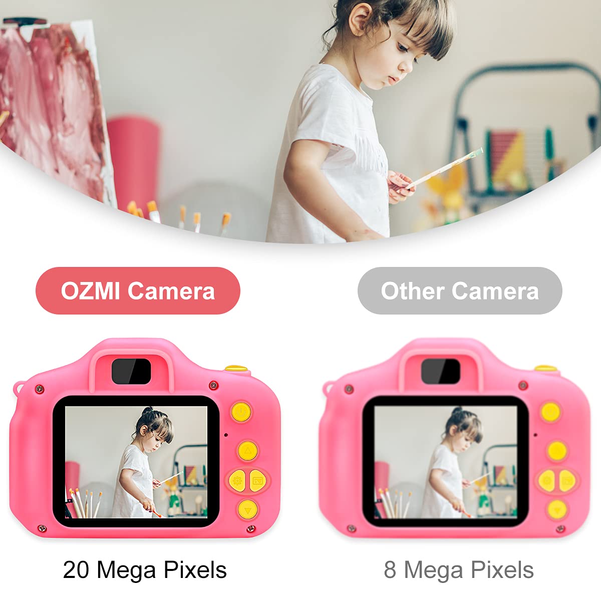 Ozmi Kids Camera Toys For 3-9 Year Old Girls, Kids Selfie Camera Compact For Child Little Hands, Smooth Shape Toddler Camera, Be