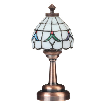 Mini Dollhouse Tiffany Table Lamp, Led Miniature Accent Lighting For Dolls House Decor, Functional Light, Furniture Accessories