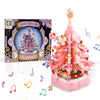 Christmas Tree Building Blocks, Christmas Music Box With Led Light Rotating Christmas Bricks Toy For Boys Girls, Pink Christmas
