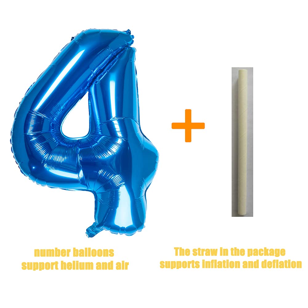 32 Inch Blue Number 4 Balloons Foil Ballon Digital Birthday Party Decoration Supplies (Blue Number 4 Balloon)