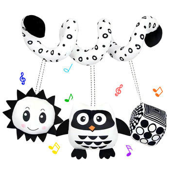 Ebrima Baby Spiral Activity Car Seat Toys, Black And White Baby Toys, High Contrast Baby Sensory Toys, Newborn Hanging Plush Str