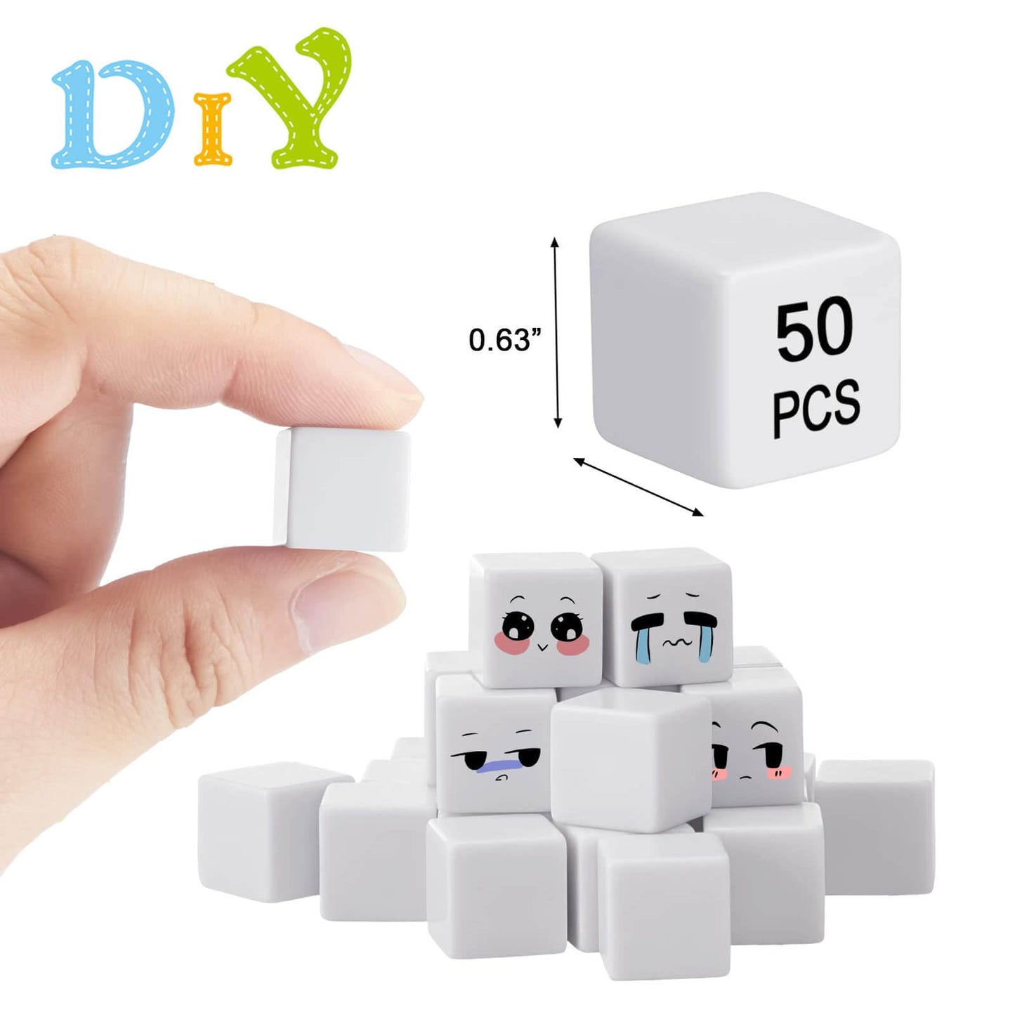 Blank Dice 16MM Acrylic Dice Write on White Cubes with Smoothed Surface Six-Sided Dice for Classroom Board Games DIY Sticker Cou