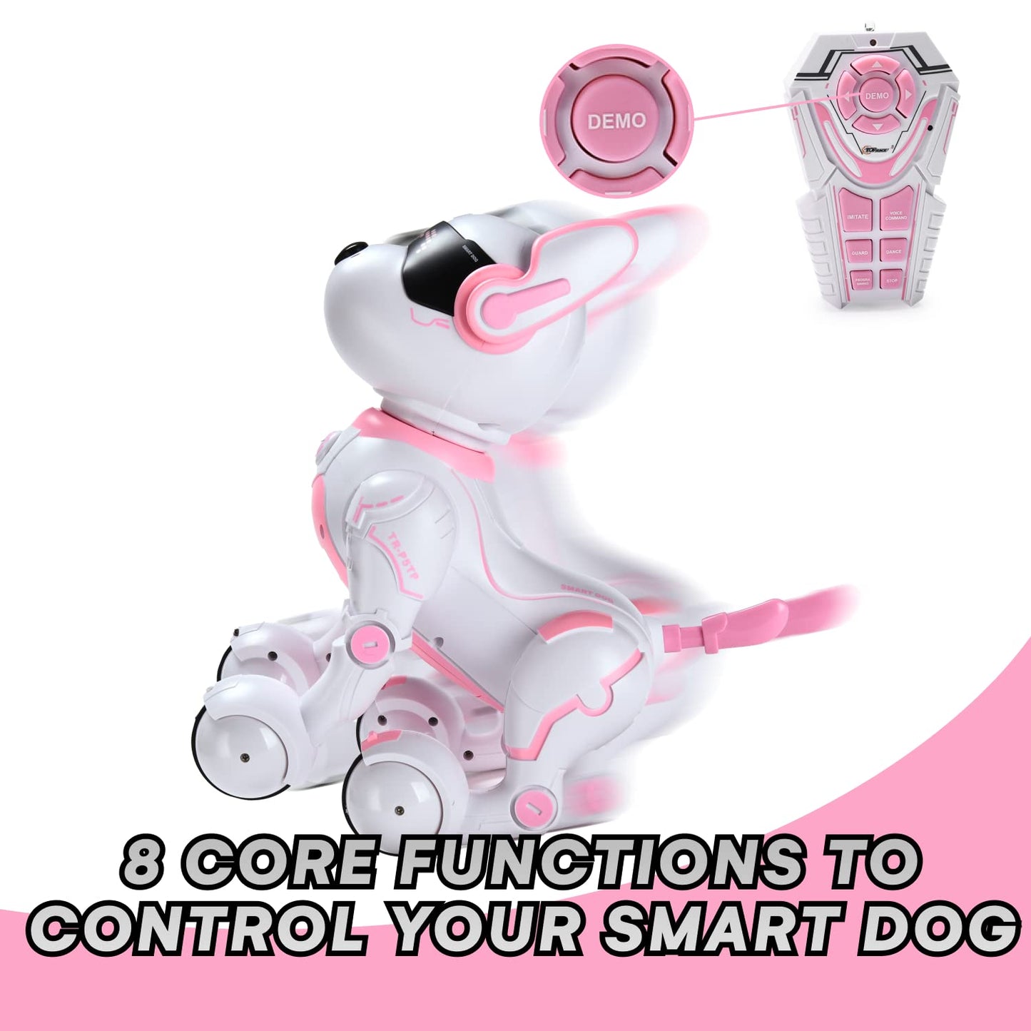 Top Race Pink Robot Dog - Remote Control Toy with Touch Function - Interactive Smart Pet with Voice Commands, Dancing, Animal So