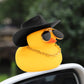 Wonuu Swim Ring Rubber Ducks With Mini Diamond Glasses Hat Necklace For Cars Dashboard Decorations Car Accessories Toy Duck Car Ornament, Cowboy Hat Black- Red Donut Swim Ring