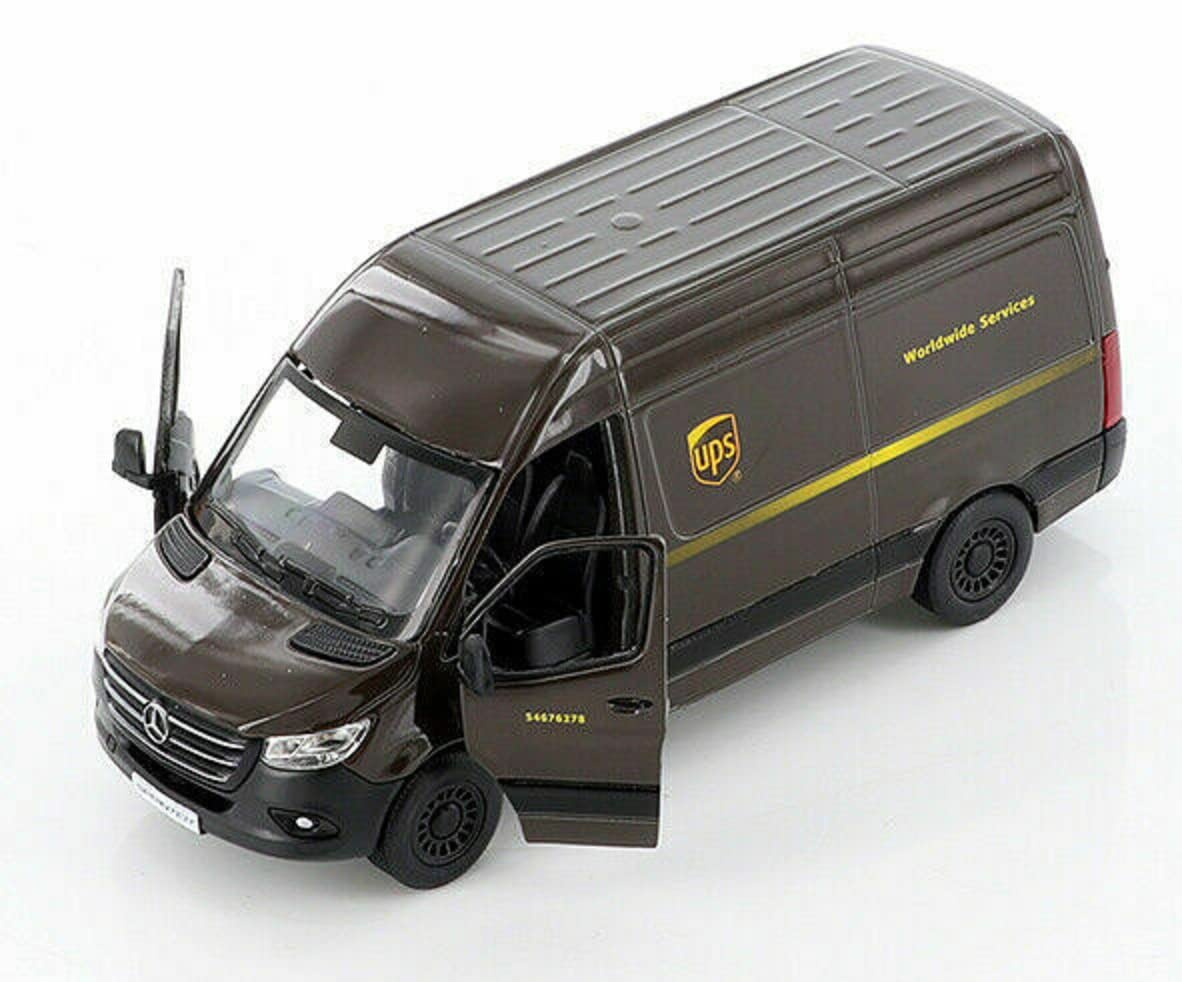 KiNSMART Mercedes-Benz Sprinter UPS Edition Cargo Van, 1:48 O Scale Die Cast Metal, Brown, Model KT5430D, Pull-Back Action