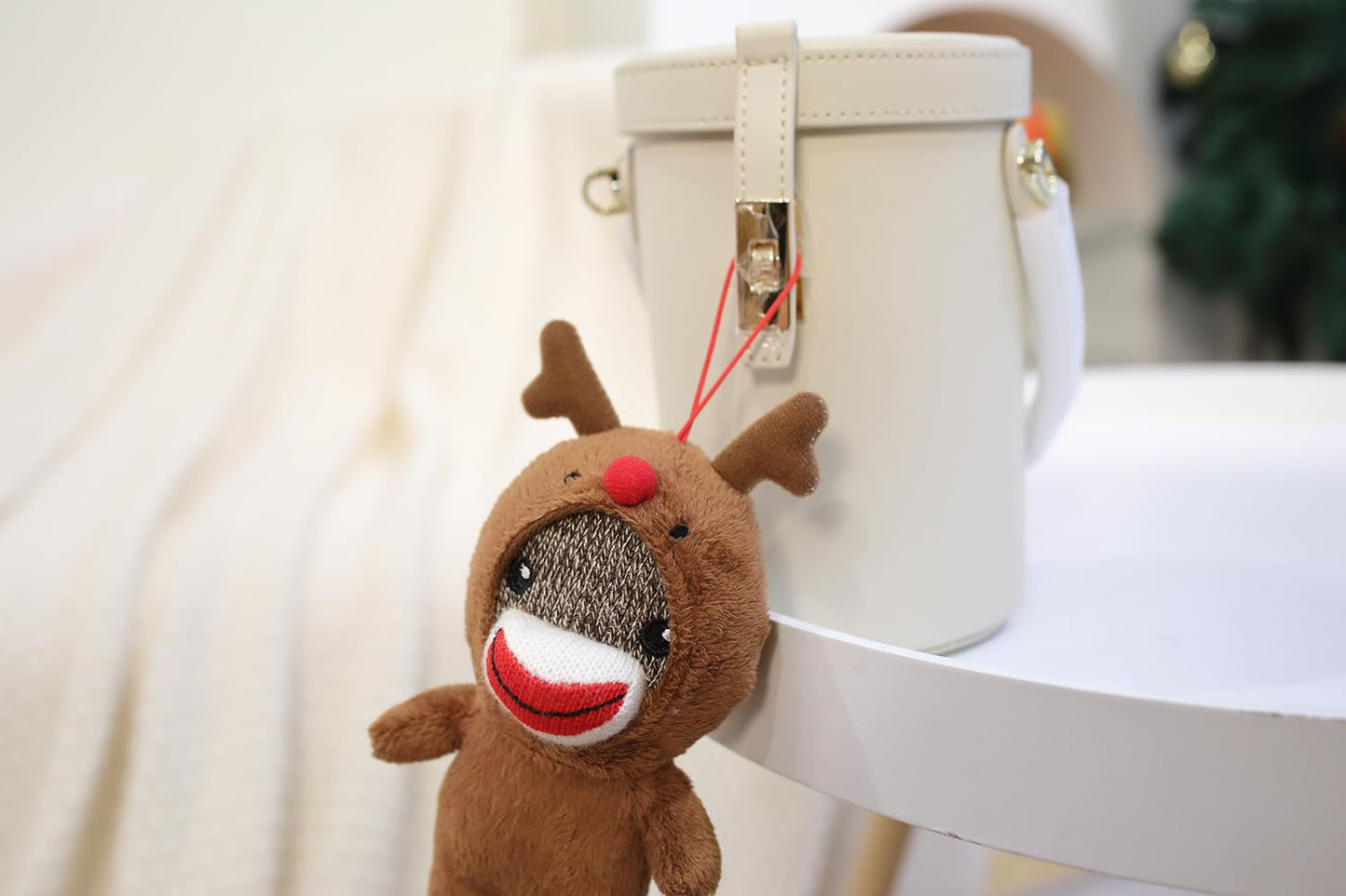 Plushland Christmas Stuffed Animal Toys Cute Soft Sockiez Sock Monkey Christmas Tree Decoration- Lovely Gift Xmas Ornament Party Favor 4 Inch (Reindeer)