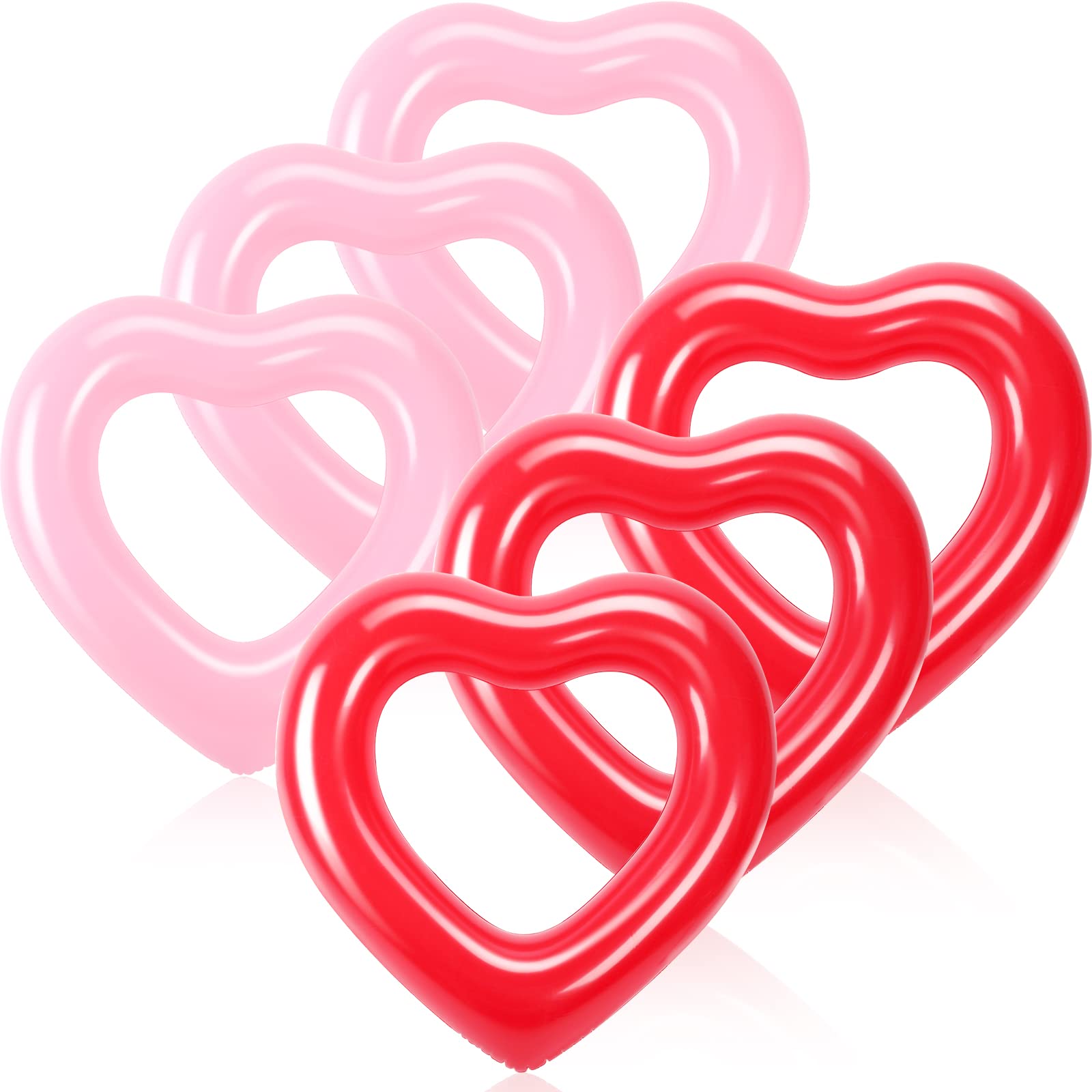 Zhanmai 6 Pack Heart Inflatable Swim Tube 47.3 x 39.4 Inch Heart Shaped Swimming Pool Float Loungers Red Pink Beach Party Floati
