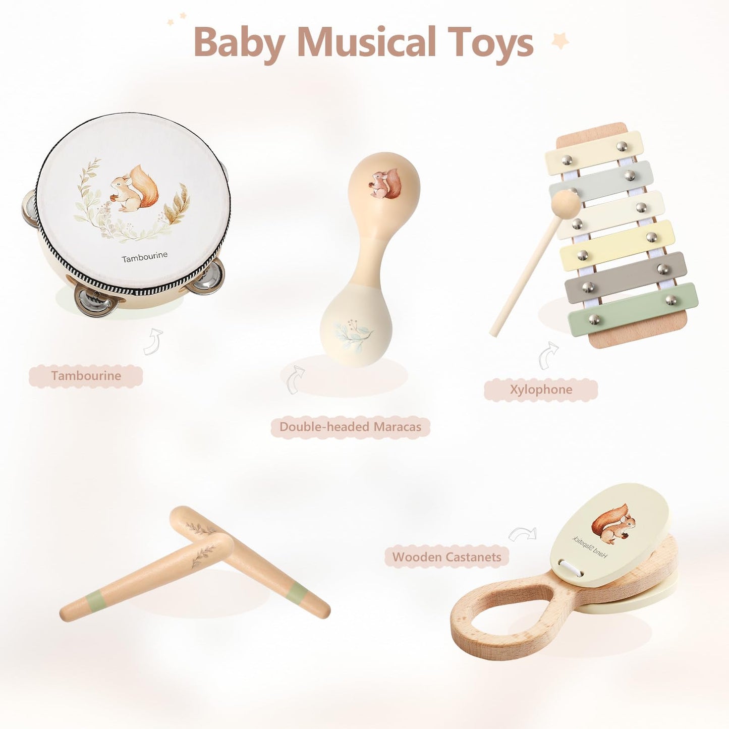 Toddler Musical Instruments | Baby Musical Toys Wooden Toys Educational Toys for Toddlers | Neutral Color Musical Instruments Se