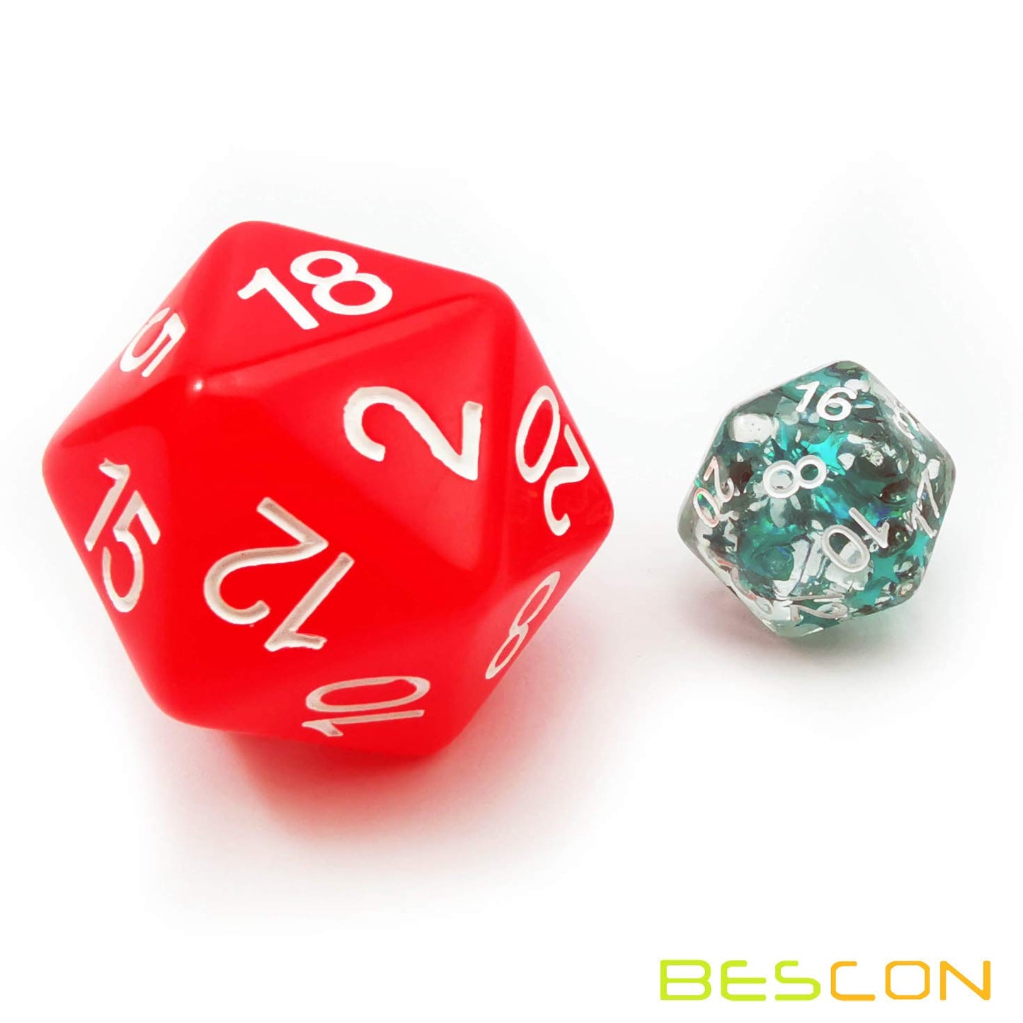 Bescon Jumbo Glowing D20 38MM, Big Size 20 Sides Dice Red Glow in Dark, Big 20 Faces Cube 1.5 inch