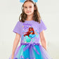 Doctor Unicorn Birthday Girls Mermaid Outfit Set Costume Tutu Skirt Dress, Mermaid Birthday Shirt, Headband & Satin Sash (Purple-2, 5-6 Years)