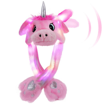 Arcimatto Animal Hat Plush Unicorn Ears Moving Jumping Dress Up Cosplay Party Christmas Holiday Cute Cap For Kids Adults (Pink U