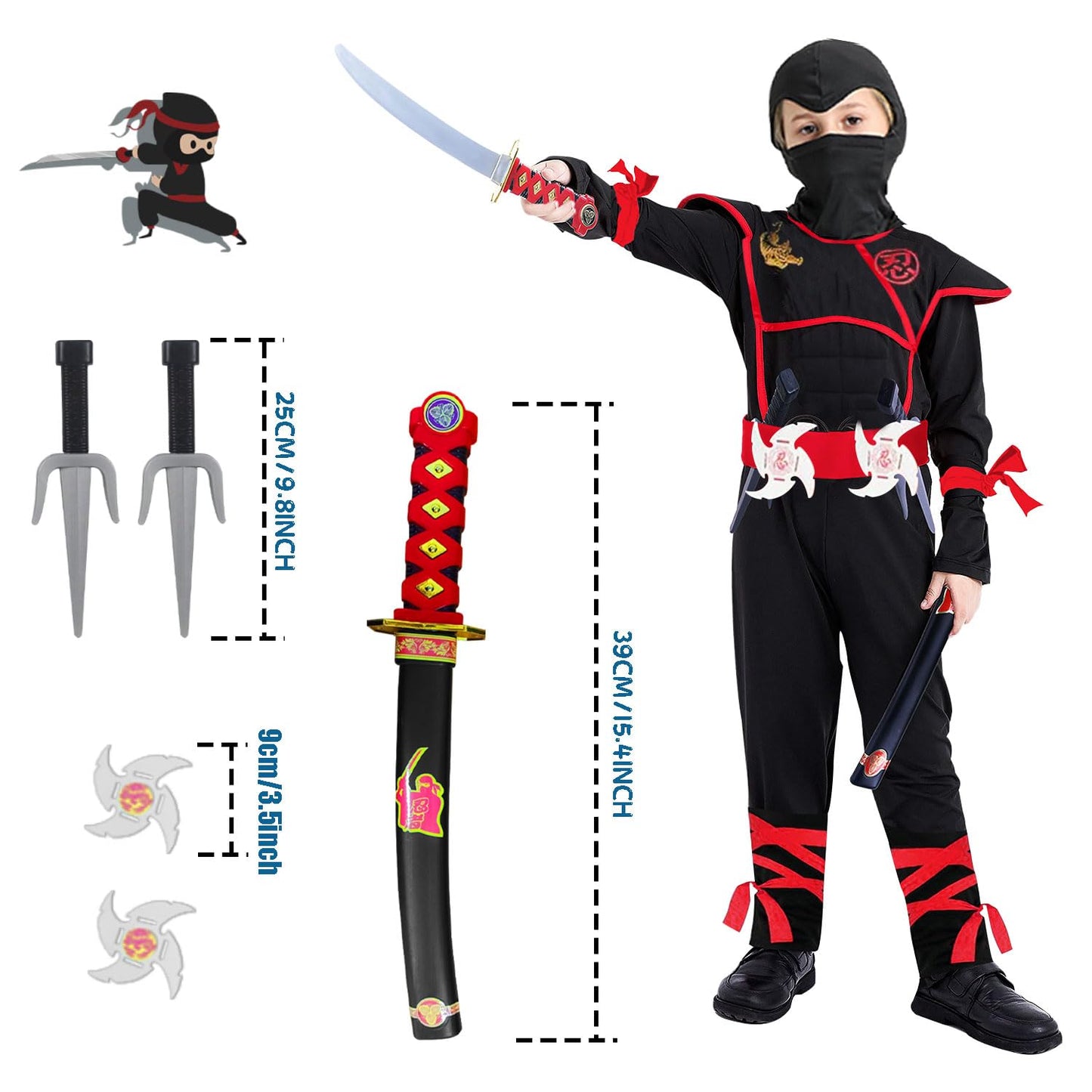Skyllc Ninja Costume Kids, Boys Ninja Cosplay Set With Accessories - For Role Play Halloween Christmas Party Carnival,Size M