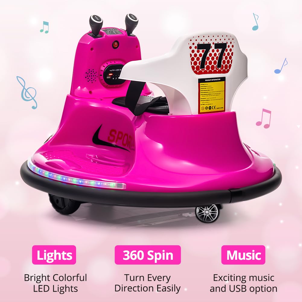 Ride On Bumper Car, Electric Kids Ride On Car With Remote Control, Safety Belt, Music, Flashing Lights, 360 Degree Spin, 2 Driving Modes, Bumper Car For Toddlers,Boys And Girls,Pink