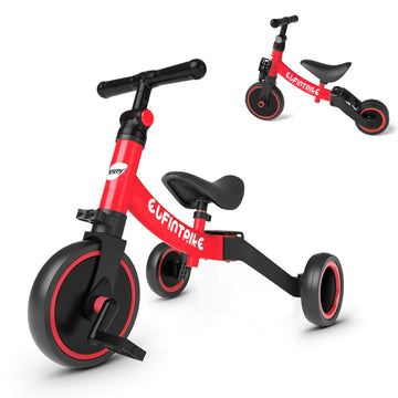 besrey 5 in 1 Toddler Bike Tricycle for Kids 1-4 Years, Red, Carbon Steel, Model BR-C7273, Balance Training, Removable Pedals