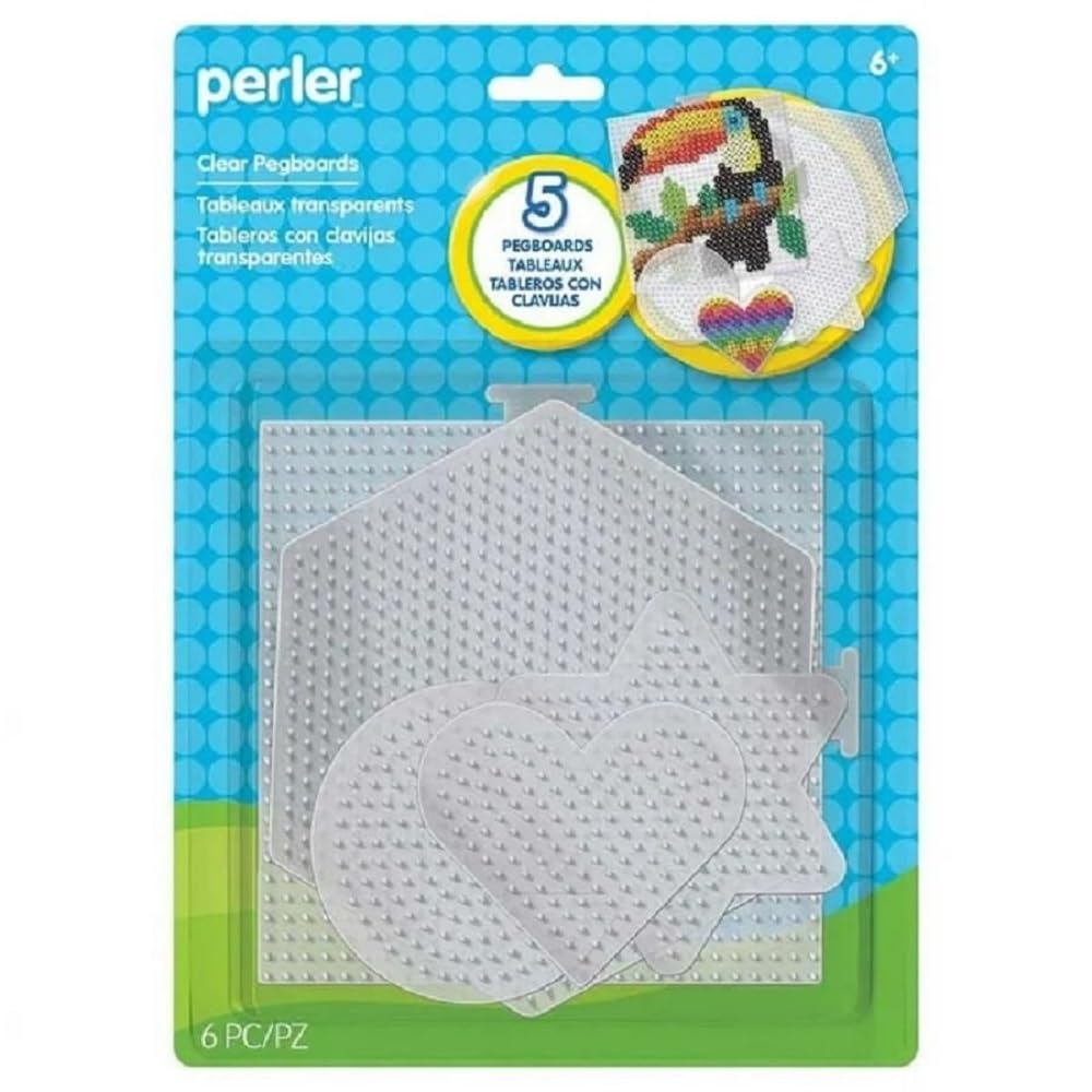 Perler Beads Assorted Small and Large Pegboards for Kids Crafts - (5) clear Perler pegboards, (1) sheet of reusable ironing pap