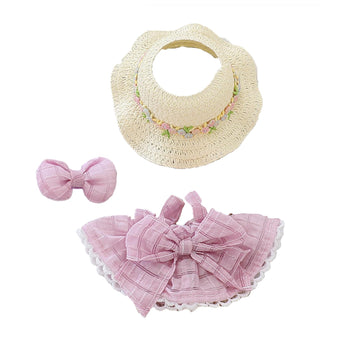 LYBHYQTII Doll Clothes for 17cm Dolls  enhanced Handmade Cute Doll Dress 3 Piece Set Including a Weaving Hat  Bow Skirt and Bow Clip with High-End Dolls Accessories for Play & Display - Purple
