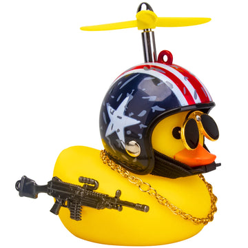 Wonuu Rubber Yellow Duck Car Ornaments Cool Duck Car Dashboard Decorations With Propeller Helmet Sunglasses (Stars&Stripes-Yello