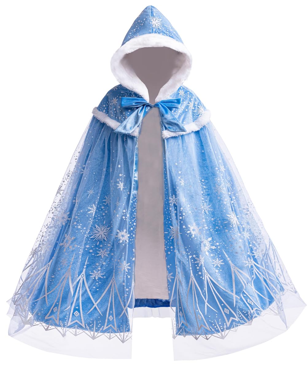 Purfeel Girls Princess Cape For Elsa Kids Warm Hooded Cloak Dress Up M 3-6Years