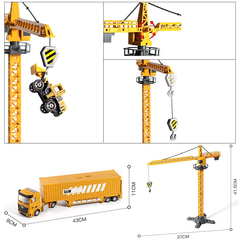 Or Or Tu Alloy Construction Trucks Vehicle Toys For Kids Sounds Lights Effects Take Apart Container,Crane,Excavator Trucks,Cement Mixer,Dumper,Forklift For 3 4 5 6 7+ Years Old Boys Girls Best Gift