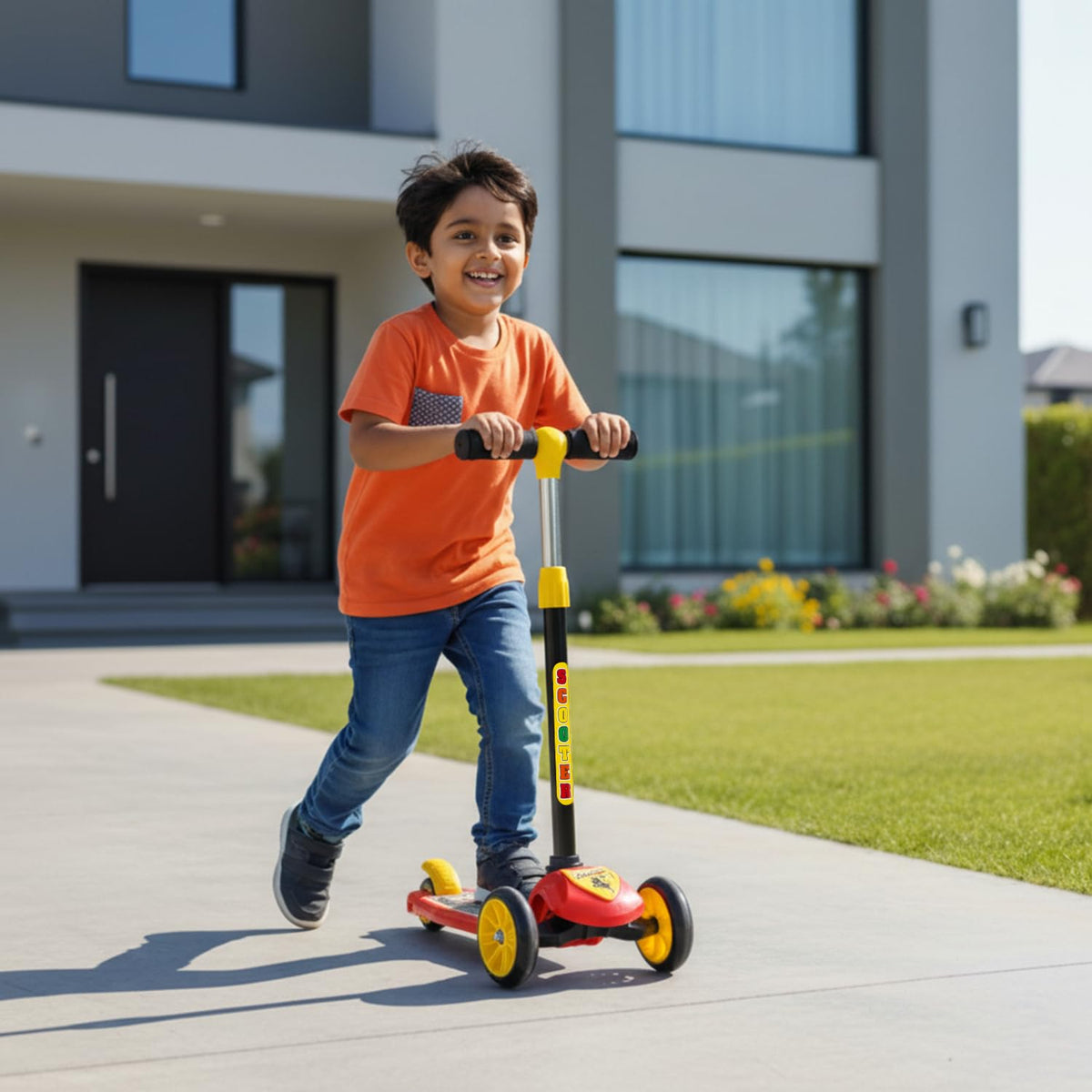 Toyzone Kids Kick Scooter  Foldable & Adjustable with Rear Brake, Skateboard Style  for Age 5+ Years, Toyzone Black Bull Kids 