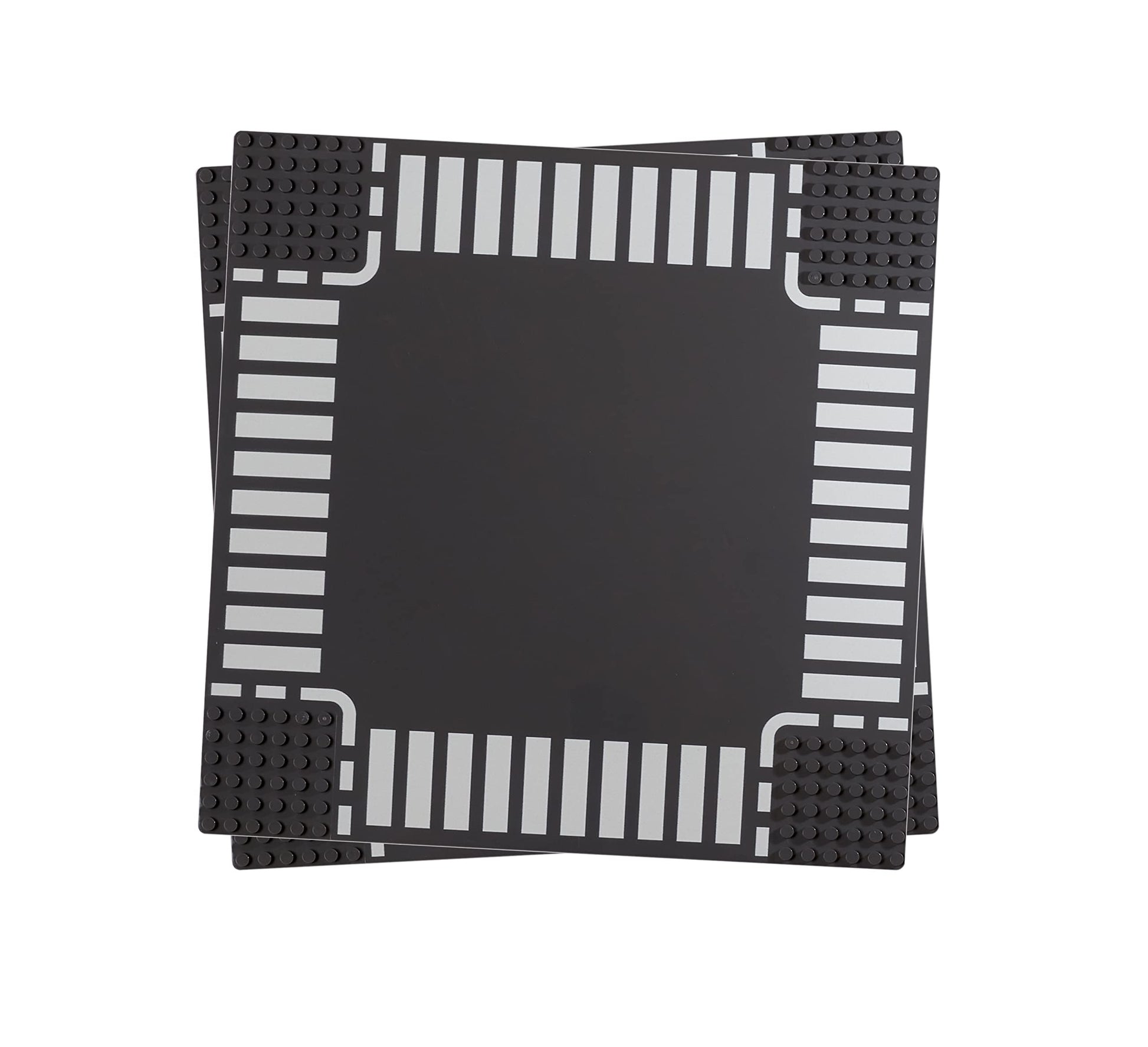 Apostrophe Games Road Baseplate - enhanced Building Blocks Base Plates Compatible with All Major Brands - 2pcs Baseplate Gray with Road Design - 2 Crossroads Base Plates