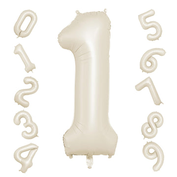 40 Inch Cream Number 1 Balloon, Beige Large 1St Birthday Balloons, Digital 1 Cream White Giant 1 Foil Balloon Helium For 1St Bir