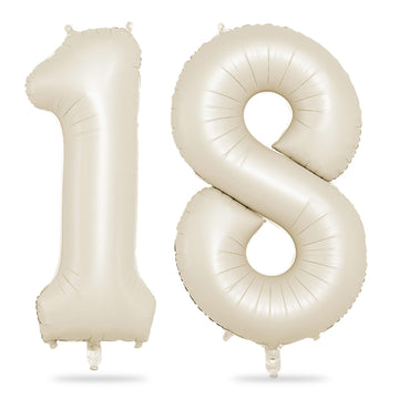 Biapian 40 Inch Cream Number 18 Balloon, 18Th Birthday Balloons, Big Digital 18 Or 81 Beige White Giant 18 Foil Balloon Helium F