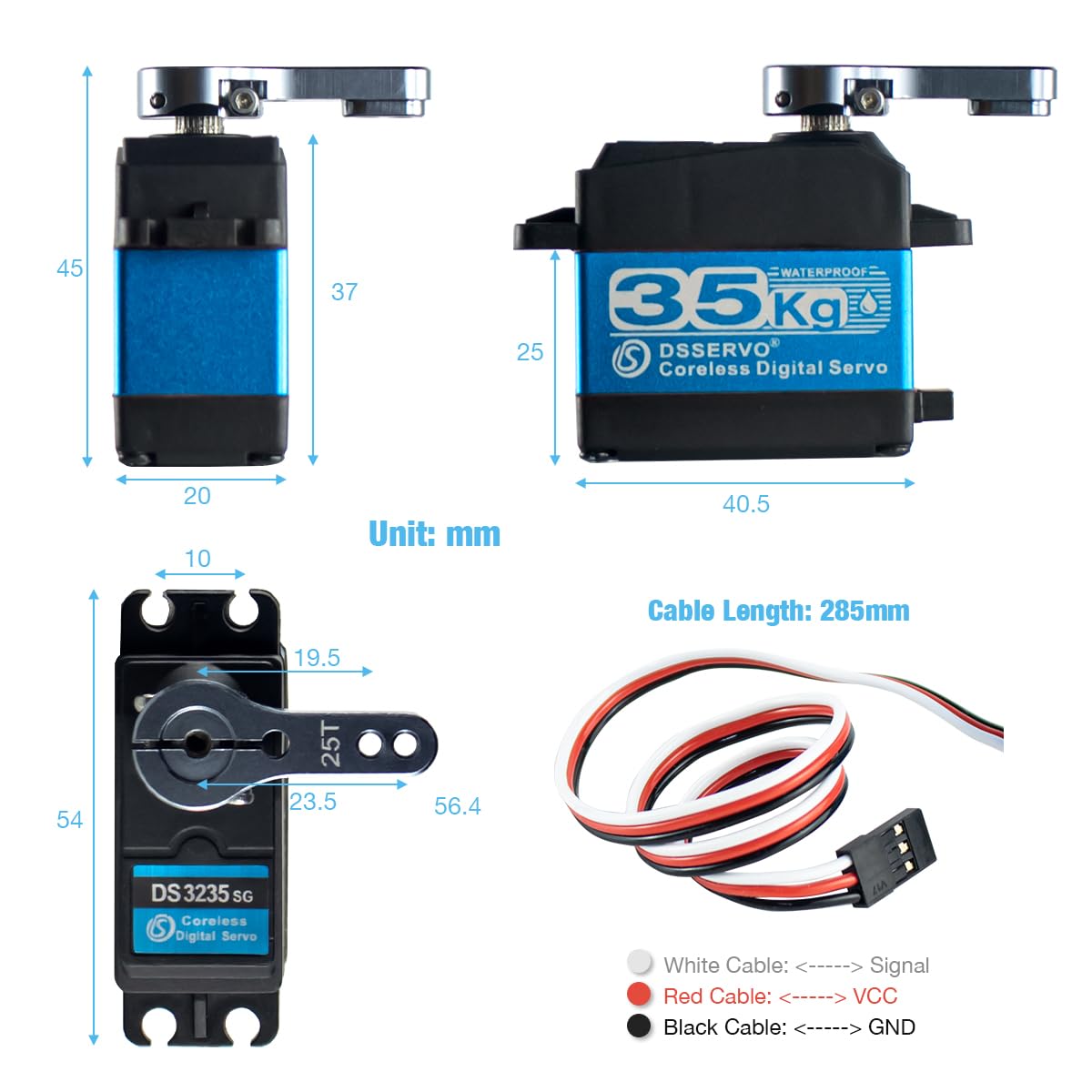 Hosyond DS3235 35kg Digital RC Servo High Torque All Metal Gear Coreless Motor Waterproof Servo Motors for RC Robot, Car, Truck