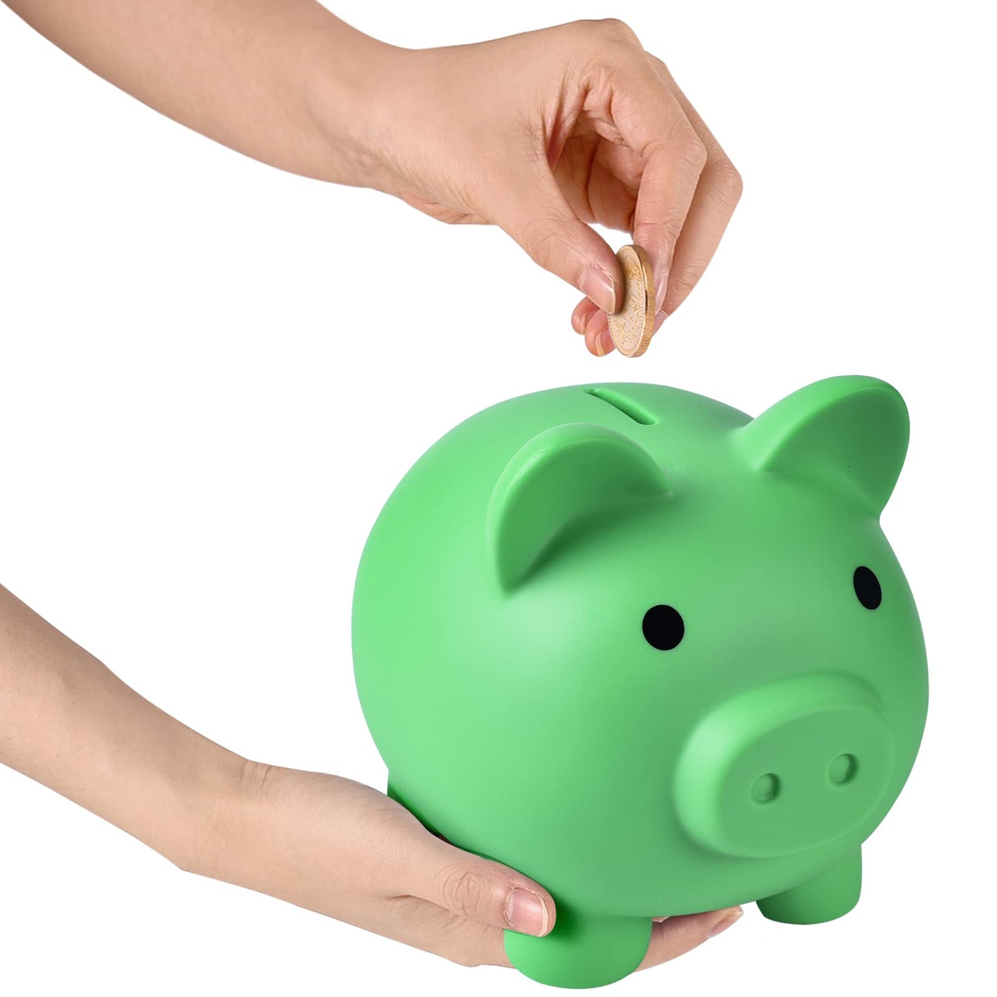 PJDRLLC Large Piggy Bank - Unbreakable Plastic Coin Bank for Kids, Green, Model FD-61