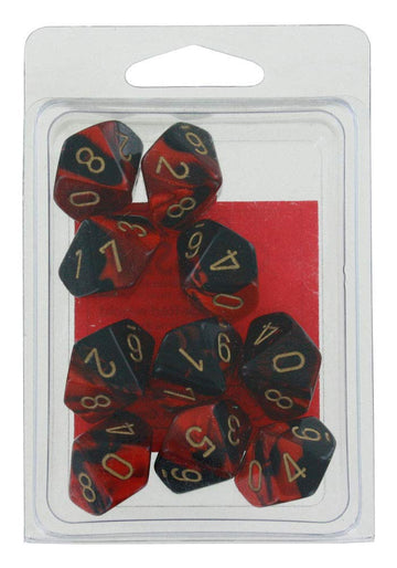 Chessex Chx26233 D10 Gemini Dice, Black-Red - Gold 10 Ct. Pack Of 2